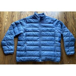 Eddie Bauer Puffer Jacket Mens 2XL Goose Down Blue Full Zip Up EB650 Packable